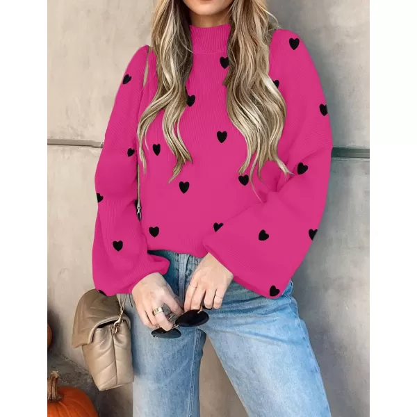 imageZESICA Womens 2023 Casual Turtleneck Long Lantern Sleeve Oversized Ribbed Knit Pullover Sweater Jumper TopRoseblack