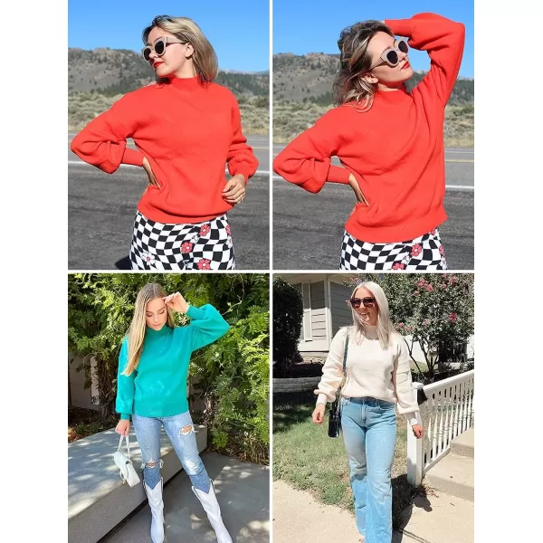 imageZESICA Womens 2023 Casual Turtleneck Long Lantern Sleeve Oversized Ribbed Knit Pullover Sweater Jumper TopRoyalblue