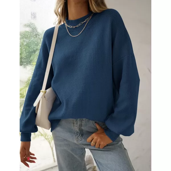 imageZESICA Womens 2023 Casual Turtleneck Long Lantern Sleeve Oversized Ribbed Knit Pullover Sweater Jumper TopRoyalblue