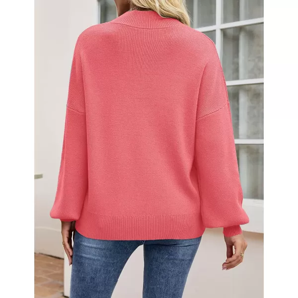 imageZESICA Womens 2023 Casual Turtleneck Long Lantern Sleeve Oversized Ribbed Knit Pullover Sweater Jumper TopWatermelon