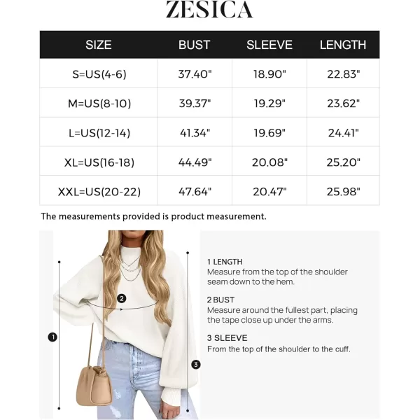 imageZESICA Womens 2023 Casual Turtleneck Long Lantern Sleeve Oversized Ribbed Knit Pullover Sweater Jumper TopWhite