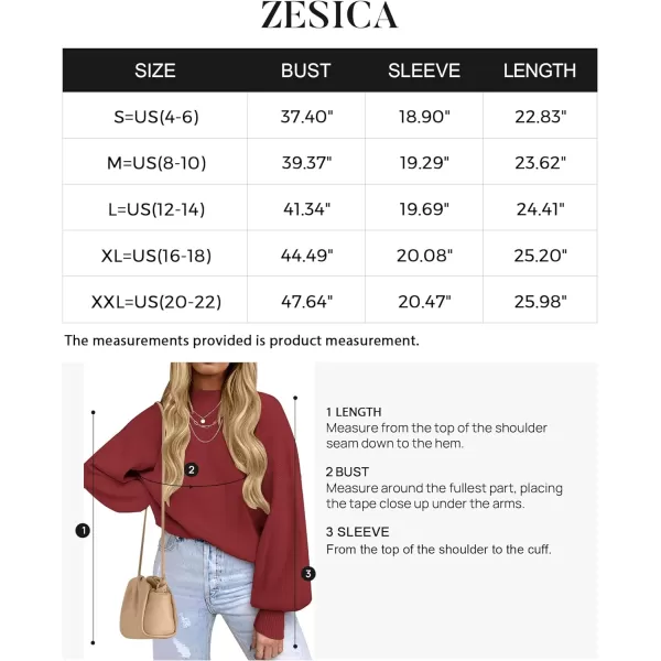 imageZESICA Womens 2023 Casual Turtleneck Long Lantern Sleeve Oversized Ribbed Knit Pullover Sweater Jumper TopWine