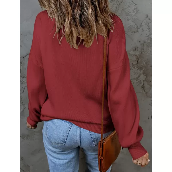 imageZESICA Womens 2023 Casual Turtleneck Long Lantern Sleeve Oversized Ribbed Knit Pullover Sweater Jumper TopWine