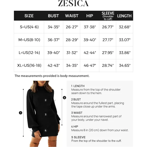 imageZESICA Womens 2023 Casual Turtleneck Long Puff Sleeve Soft Fuzzy Knit Bodycon Pullover Mini Sweater DressAllblack