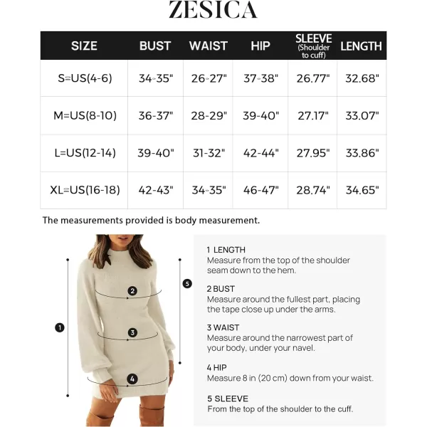 imageZESICA Womens 2023 Casual Turtleneck Long Puff Sleeve Soft Fuzzy Knit Bodycon Pullover Mini Sweater DressApricot
