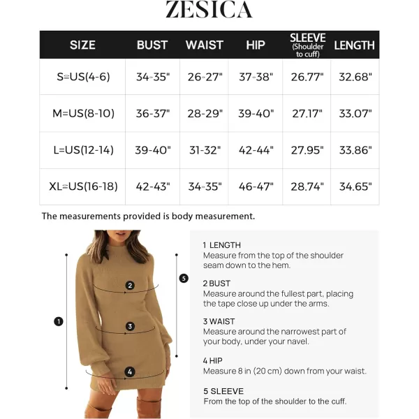 imageZESICA Womens 2023 Casual Turtleneck Long Puff Sleeve Soft Fuzzy Knit Bodycon Pullover Mini Sweater DressCamel