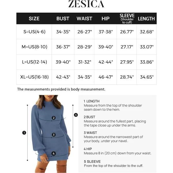 imageZESICA Womens 2023 Casual Turtleneck Long Puff Sleeve Soft Fuzzy Knit Bodycon Pullover Mini Sweater DressDarkblue
