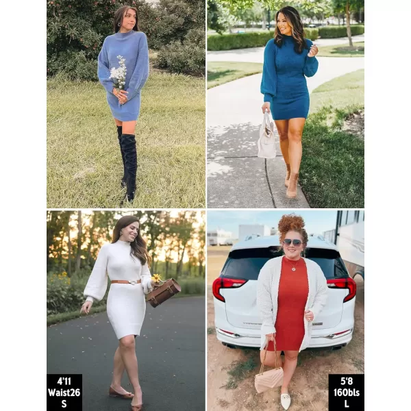imageZESICA Womens 2023 Casual Turtleneck Long Puff Sleeve Soft Fuzzy Knit Bodycon Pullover Mini Sweater DressLightgrey