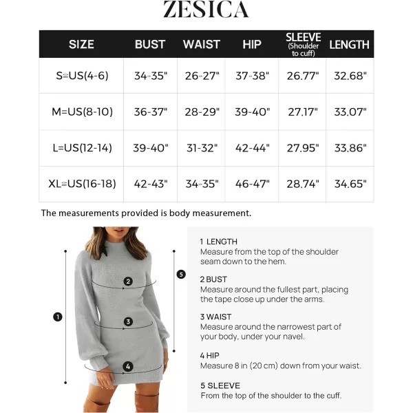 imageZESICA Womens 2023 Casual Turtleneck Long Puff Sleeve Soft Fuzzy Knit Bodycon Pullover Mini Sweater DressLightgrey
