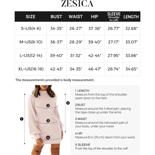 imageZESICA Womens 2023 Casual Turtleneck Long Puff Sleeve Soft Fuzzy Knit Bodycon Pullover Mini Sweater DressLightpink