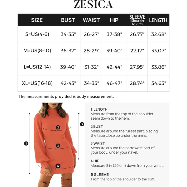 imageZESICA Womens 2023 Casual Turtleneck Long Puff Sleeve Soft Fuzzy Knit Bodycon Pullover Mini Sweater DressOrange