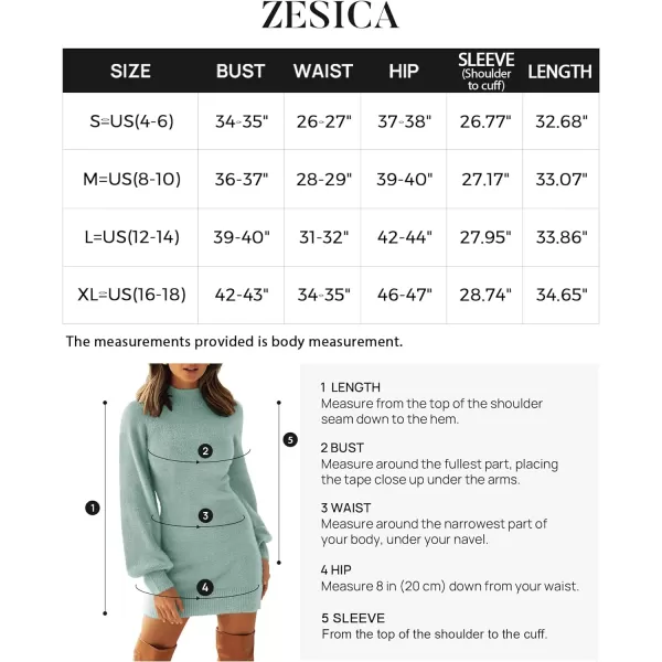 imageZESICA Womens 2023 Casual Turtleneck Long Puff Sleeve Soft Fuzzy Knit Bodycon Pullover Mini Sweater DressSage