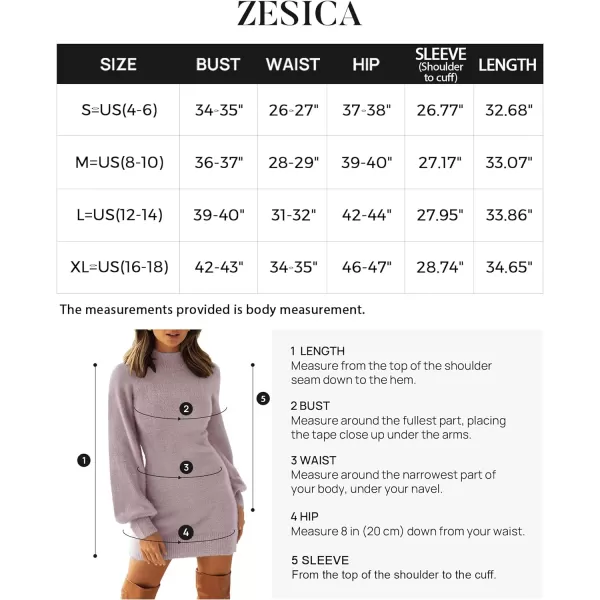 imageZESICA Womens 2023 Casual Turtleneck Long Puff Sleeve Soft Fuzzy Knit Bodycon Pullover Mini Sweater DressTaro