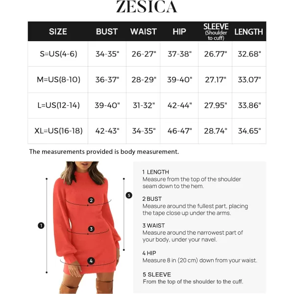 imageZESICA Womens 2023 Casual Turtleneck Long Puff Sleeve Soft Fuzzy Knit Bodycon Pullover Mini Sweater DressTomato