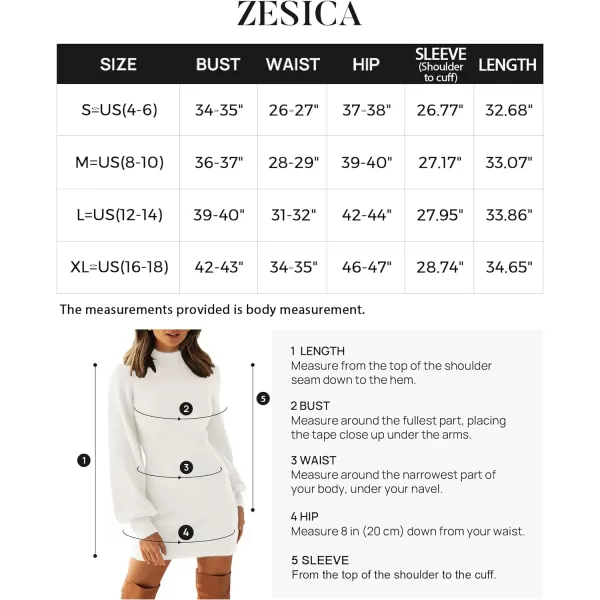 imageZESICA Womens 2023 Casual Turtleneck Long Puff Sleeve Soft Fuzzy Knit Bodycon Pullover Mini Sweater DressWhite
