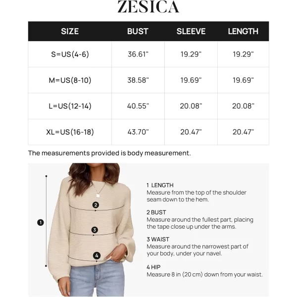 imageZESICA Womens 2023 Crew Neck Long Lantern Sleeve Casual Loose Ribbed Knit Solid Soft Pullover Sweater TopsApricot
