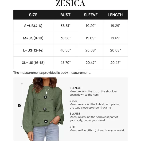 imageZESICA Womens 2023 Crew Neck Long Lantern Sleeve Casual Loose Ribbed Knit Solid Soft Pullover Sweater TopsArmygreen