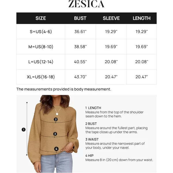 imageZESICA Womens 2023 Crew Neck Long Lantern Sleeve Casual Loose Ribbed Knit Solid Soft Pullover Sweater TopsCamel