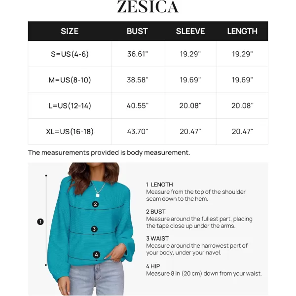 imageZESICA Womens 2023 Crew Neck Long Lantern Sleeve Casual Loose Ribbed Knit Solid Soft Pullover Sweater TopsCobalt