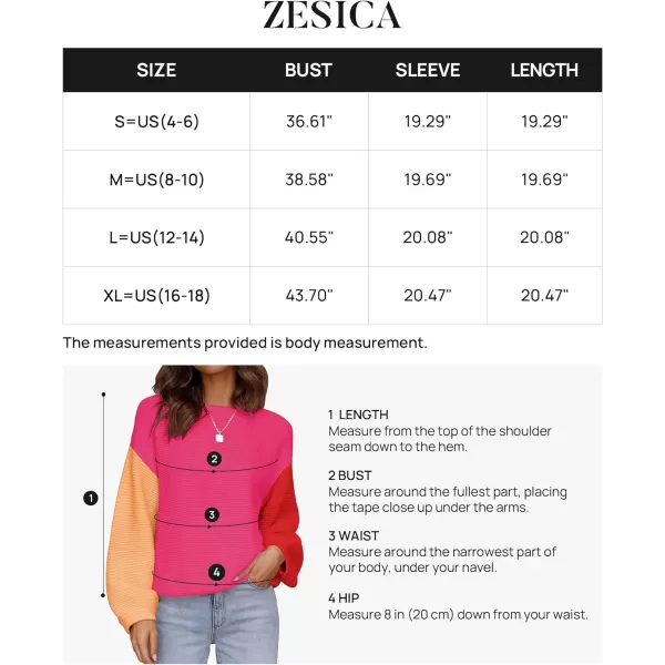 imageZESICA Womens 2023 Crew Neck Long Lantern Sleeve Casual Loose Ribbed Knit Solid Soft Pullover Sweater TopsConstrastrose