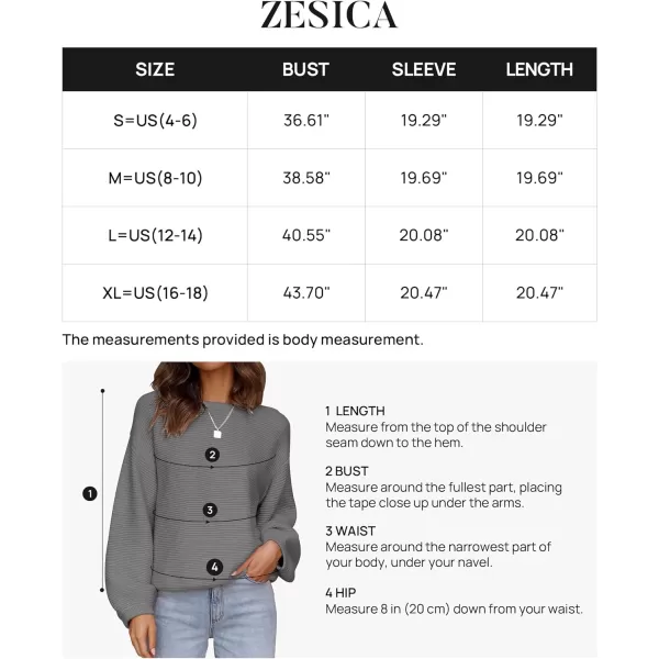 imageZESICA Womens 2023 Crew Neck Long Lantern Sleeve Casual Loose Ribbed Knit Solid Soft Pullover Sweater TopsDarkgrey