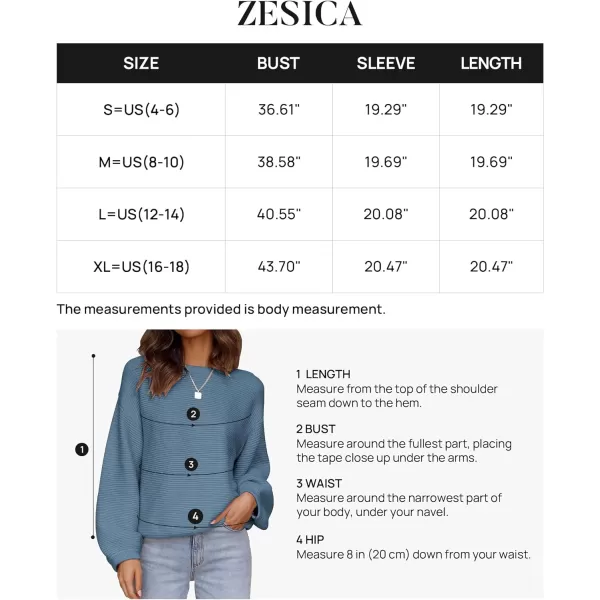 imageZESICA Womens 2023 Crew Neck Long Lantern Sleeve Casual Loose Ribbed Knit Solid Soft Pullover Sweater TopsDustyblue