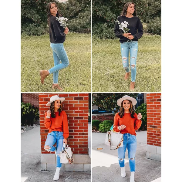 imageZESICA Womens 2023 Crew Neck Long Lantern Sleeve Casual Loose Ribbed Knit Solid Soft Pullover Sweater TopsKhaki