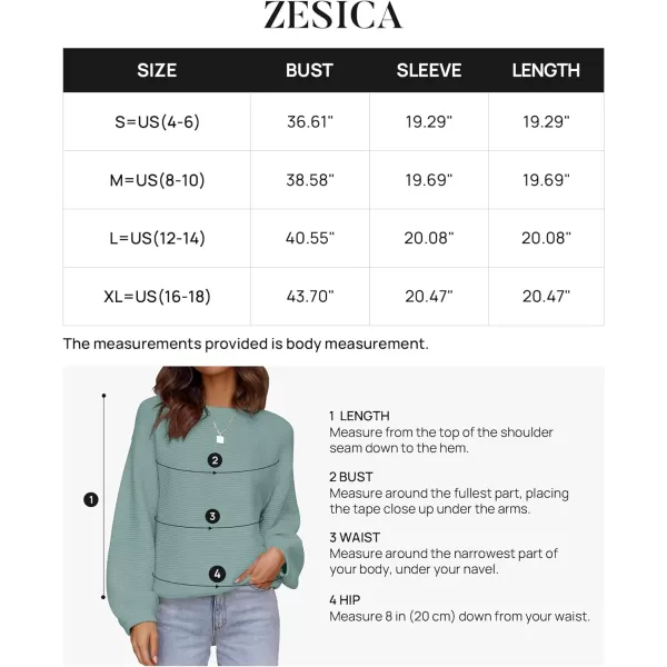 imageZESICA Womens 2023 Crew Neck Long Lantern Sleeve Casual Loose Ribbed Knit Solid Soft Pullover Sweater TopsLake