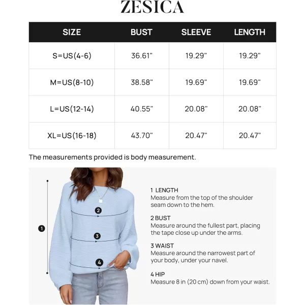 imageZESICA Womens 2023 Crew Neck Long Lantern Sleeve Casual Loose Ribbed Knit Solid Soft Pullover Sweater TopsLightblue