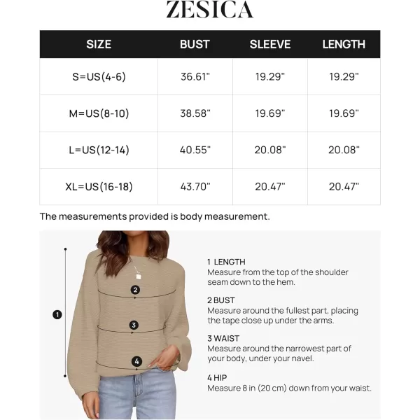 imageZESICA Womens 2023 Crew Neck Long Lantern Sleeve Casual Loose Ribbed Knit Solid Soft Pullover Sweater TopsOatmeal