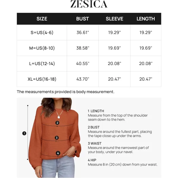 imageZESICA Womens 2023 Crew Neck Long Lantern Sleeve Casual Loose Ribbed Knit Solid Soft Pullover Sweater TopsOrange