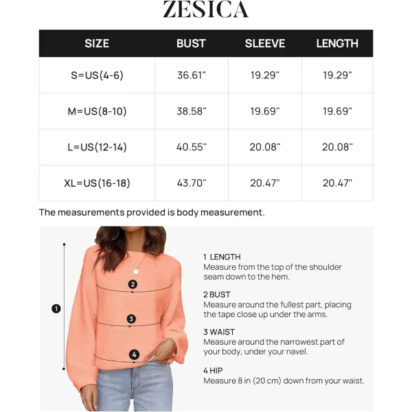 imageZESICA Womens 2023 Crew Neck Long Lantern Sleeve Casual Loose Ribbed Knit Solid Soft Pullover Sweater TopsPeach