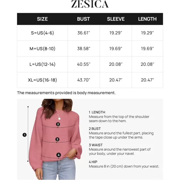 imageZESICA Womens 2023 Crew Neck Long Lantern Sleeve Casual Loose Ribbed Knit Solid Soft Pullover Sweater TopsPink