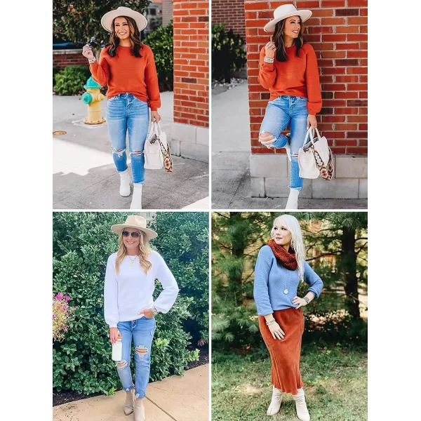 imageZESICA Womens 2023 Crew Neck Long Lantern Sleeve Casual Loose Ribbed Knit Solid Soft Pullover Sweater TopsRed