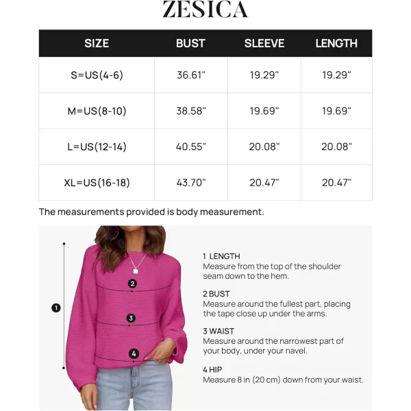 imageZESICA Womens 2023 Crew Neck Long Lantern Sleeve Casual Loose Ribbed Knit Solid Soft Pullover Sweater TopsRose