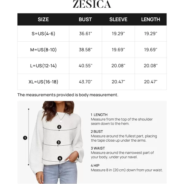imageZESICA Womens 2023 Crew Neck Long Lantern Sleeve Casual Loose Ribbed Knit Solid Soft Pullover Sweater TopsWhite