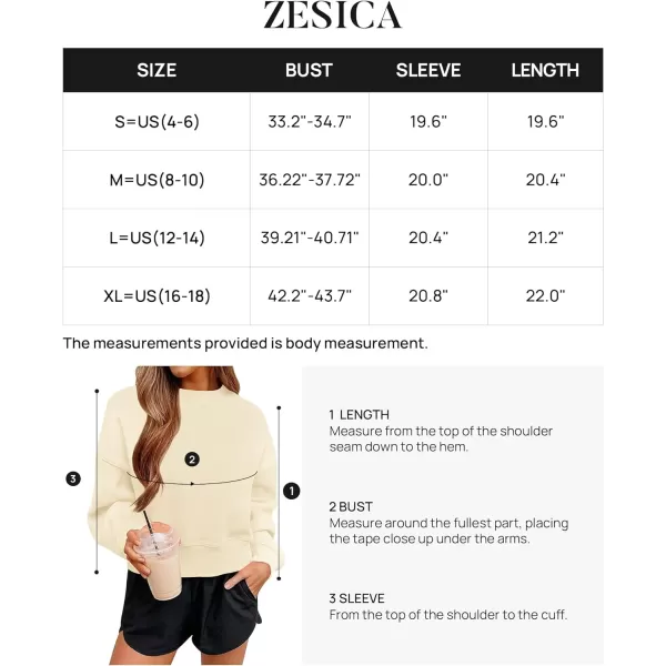 imageZESICA Womens 2023 Crop Sweatshirts Casual Long Sleeve Crewneck Solid Color Y2K Fleece Loose Pullover Sweatshirt TopsApricot
