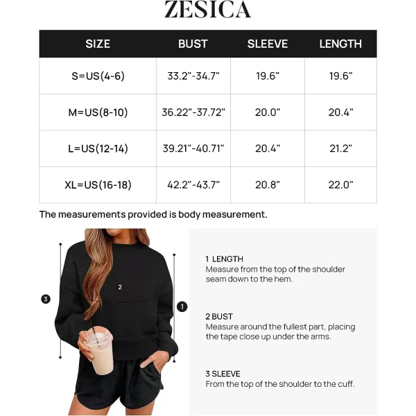 imageZESICA Womens 2023 Crop Sweatshirts Casual Long Sleeve Crewneck Solid Color Y2K Fleece Loose Pullover Sweatshirt TopsBlack