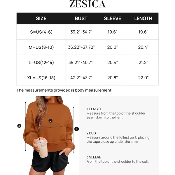 imageZESICA Womens 2023 Crop Sweatshirts Casual Long Sleeve Crewneck Solid Color Y2K Fleece Loose Pullover Sweatshirt TopsCaramel