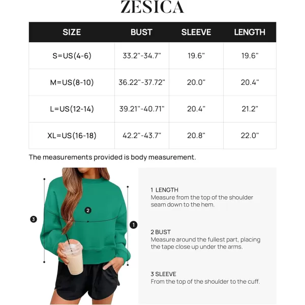 imageZESICA Womens 2023 Crop Sweatshirts Casual Long Sleeve Crewneck Solid Color Y2K Fleece Loose Pullover Sweatshirt TopsGreen