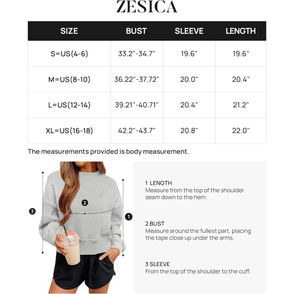 imageZESICA Womens 2023 Crop Sweatshirts Casual Long Sleeve Crewneck Solid Color Y2K Fleece Loose Pullover Sweatshirt TopsGrey
