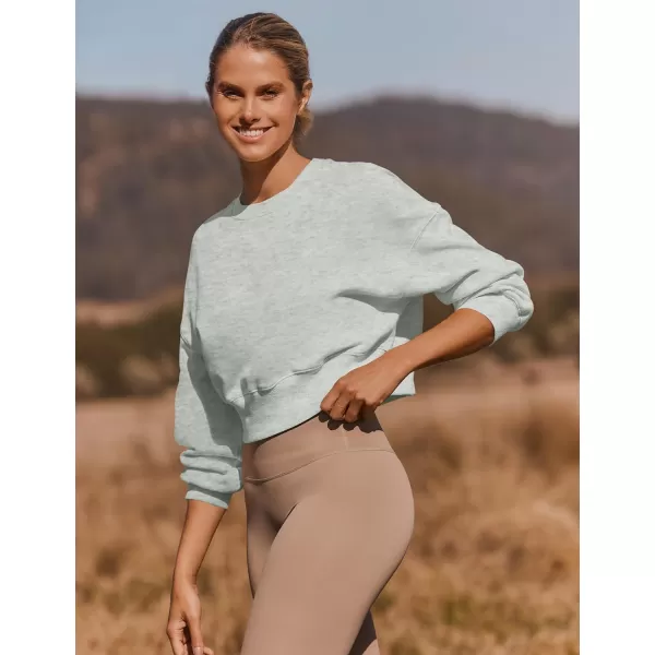 imageZESICA Womens 2023 Crop Sweatshirts Casual Long Sleeve Crewneck Solid Color Y2K Fleece Loose Pullover Sweatshirt TopsGrey