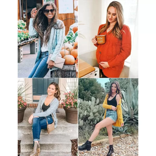 imageZESICA Womens 2023 Fall Casual Long Sleeve Button Down Open Front Cable Knit Cardigan Sweater CoatArmygreen