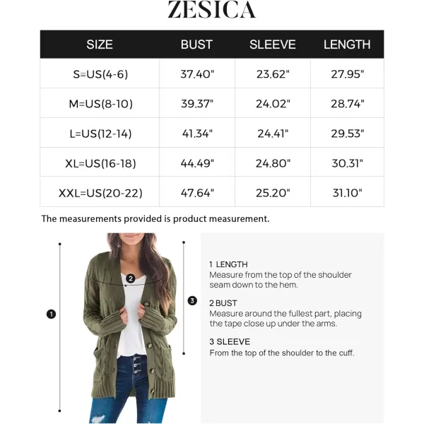 imageZESICA Womens 2023 Fall Casual Long Sleeve Button Down Open Front Cable Knit Cardigan Sweater CoatArmygreen