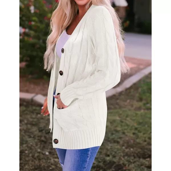 imageZESICA Womens 2023 Fall Casual Long Sleeve Button Down Open Front Cable Knit Cardigan Sweater CoatBeige