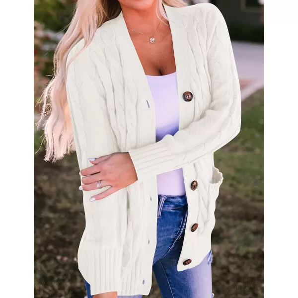 imageZESICA Womens 2023 Fall Casual Long Sleeve Button Down Open Front Cable Knit Cardigan Sweater CoatBeige