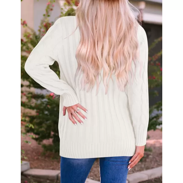 imageZESICA Womens 2023 Fall Casual Long Sleeve Button Down Open Front Cable Knit Cardigan Sweater CoatBeige