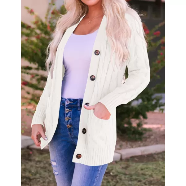 imageZESICA Womens 2023 Fall Casual Long Sleeve Button Down Open Front Cable Knit Cardigan Sweater CoatBeige