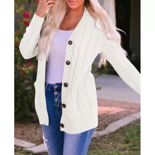 imageZESICA Womens 2023 Fall Casual Long Sleeve Button Down Open Front Cable Knit Cardigan Sweater CoatBeige