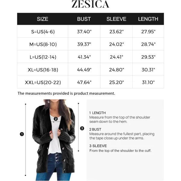 imageZESICA Womens 2023 Fall Casual Long Sleeve Button Down Open Front Cable Knit Cardigan Sweater CoatBlack2